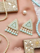 Suchyagra- The Eternal Pyramid-  Pearls, Beads and Glass Beads Embroidered Earrings (Sky Blue)