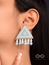 Suchyagra- The Eternal Pyramid-  Pearls, Beads and Glass Beads Embroidered Earrings (Sky Blue)