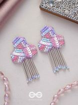 Karutaka- The Clover Leaf- Sequins and Beads Embroidered Earrings (Fuchsia n Blush Pink, Sky Blue & Lavender)