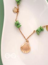 Shells n Pebbles- Golden and Olive Green Stone Necklace