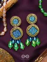 Apanikah- The Beautiful Sapphire- Stone and Glass Beads Embroidered Earrings
