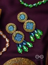 Apanikah- The Beautiful Sapphire- Stone and Glass Beads Embroidered Earrings