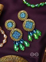 Apanikah- The Beautiful Sapphire- Stone and Glass Beads Embroidered Earrings