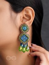 Apanikah- The Beautiful Sapphire- Stone and Glass Beads Embroidered Earrings