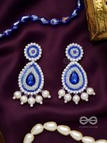 Parjanya- The Raindrop- Swaroski, Pearls and Stones Embroidered Earrings (Cobalt Blue) 