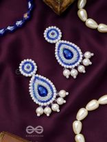 Parjanya- The Raindrop- Swaroski, Pearls and Stones Embroidered Earrings (Cobalt Blue) 