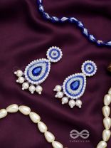 Parjanya- The Raindrop- Swaroski, Pearls and Stones Embroidered Earrings (Cobalt Blue) 