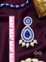 Parjanya- The Raindrop- Swaroski, Pearls and Stones Embroidered Earrings (Cobalt Blue) 