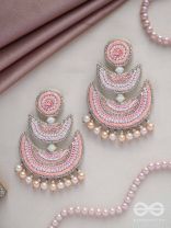 Sitasva- Dazzling Moons- Swaroski, Pearls and Sequins Embroidered Earrings (Coral Pink)
