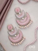 Sitasva- Dazzling Moons- Swaroski, Pearls and Sequins Embroidered Earrings (Coral Pink)