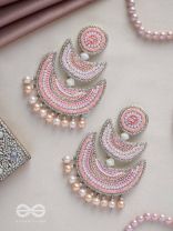 Sitasva- Dazzling Moons- Swaroski, Pearls and Sequins Embroidered Earrings (Coral Pink)