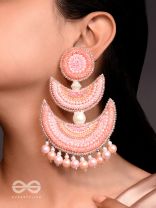Sitasva- Dazzling Moons- Swaroski, Pearls and Sequins Embroidered Earrings (Coral Pink)