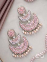 Sitasva- Dazzling Moons- Swaroski, Pearls and Sequins Embroidered Earrings (Coral Pink)