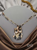 Shakuneya- The Owl King- Swaroski, Sequins and Glass Beads Embroidered Necklace (Ebony Black and Golden)