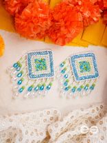 Vimita- The Splendid Square- Pearls and Sequins Embroidered Earrings
