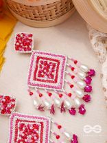Odrakhya- The China Rose- Pearls, Stones and Sequins Embroidered Earrings