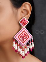 Odrakhya- The China Rose- Pearls, Stones and Sequins Embroidered Earrings