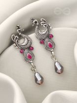 The Prancing Peacock- Embellished Oxidized Earrings (Magenta and Lavender) 