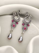 The Prancing Peacock- Embellished Oxidized Earrings (Magenta and Lavender) 