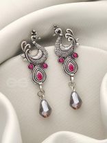 The Prancing Peacock- Embellished Oxidized Earrings (Magenta and Lavender) 