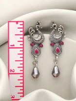The Prancing Peacock- Embellished Oxidized Earrings (Magenta and Lavender) 
