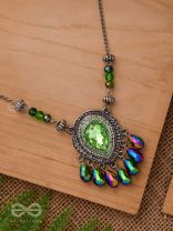 Peshana- The Gorgeous Trinket- Stone and Glass Beads Embroidered Necklace (Sheen Green)