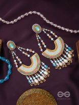 Sinivali- The Beautiful Crescent- Stone and Glass Bead Embroidered Earrings