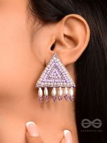 Suchyagra- The Eternal Pyramid- Pearls, Beads and Glass Beads Embroidered Earrings (Orchid Purple)