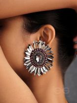 Aartava- the Black Flower- Glass Beads and Sequins Embroidered Earrings