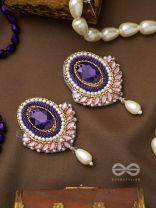 Vilohita- The Purple Elegance- Stones and Pearls Embroidered Earrings