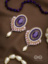 Vilohita- The Purple Elegance- Stones and Pearls Embroidered Earrings