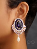 Vilohita- The Purple Elegance- Stones and Pearls Embroidered Earrings