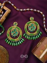 Sauparna- The Elegant Emerald- Stones and Glass Drops Embroidered Earrings