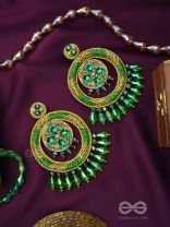 Sauparna- The Elegant Emerald- Stones and Glass Drops Embroidered Earrings