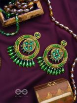 Sauparna- The Elegant Emerald- Stones and Glass Drops Embroidered Earrings
