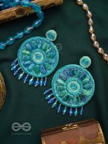 Anushna- The Blue Lotus- Stones and Glass Drops Embroidered Earrings