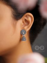 The Peacock's Paradise- Oxidised Jhumka Earrings