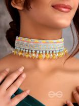 Vinirmita- The Colorful Garden- Pearls and Lace Embroidered Choker Necklace