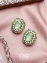 Hariparna- The Green Gem- Pearls and Stones Embroidered Earrings