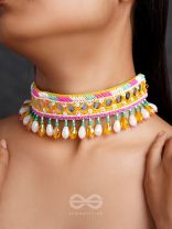 Suvarna- The Golden Stunner- Mirror Lace and Beads Embroidered Choker Necklace