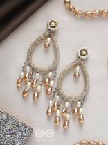 Ashvasya- The Heart-Shaped Beauty- Pearls and Beads Embroidered Earrings (Rose Pink)