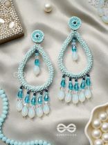 Ashvasya- The Heart-Shaped Beauty- Pearls and Beads Embroidered Earrings (Cyan Blue)
