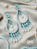 Ashvasya- The Heart-Shaped Beauty- Pearls and Beads Embroidered Earrings (Cyan Blue)