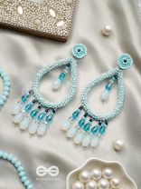 Ashvasya- The Heart-Shaped Beauty- Pearls and Beads Embroidered Earrings (Cyan Blue)