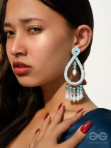 Ashvasya- The Heart-Shaped Beauty- Pearls and Beads Embroidered Earrings (Cyan Blue)
