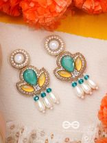 Abja- The Vibrant Lotus- Stones and Pearl Drops Embroidered Earrings