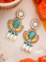 Abja- The Vibrant Lotus- Stones and Pearl Drops Embroidered Earrings