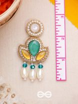 Abja- The Vibrant Lotus- Stones and Pearl Drops Embroidered Earrings