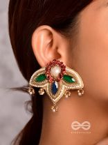Kaaravi- The Lush Leaf- Resham, Pearls and Stones Embroidered Earrings