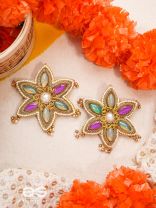 Kuvalya- The Colorful Bloom- Pearls and Stones Embroidered Earrings